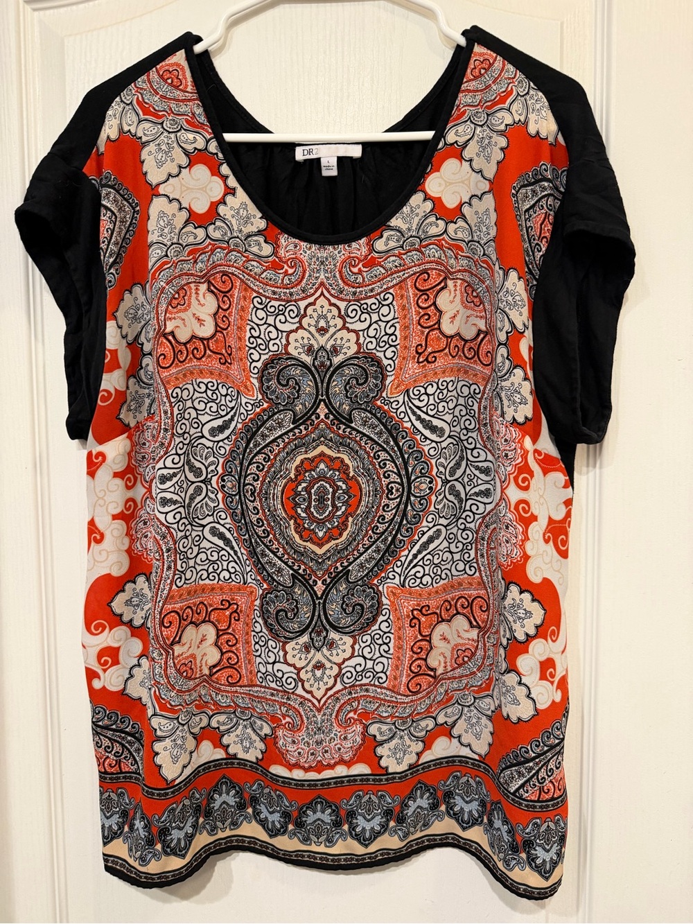 DR2 Orange Black and Cream Paisley Scoop Neck Tunic